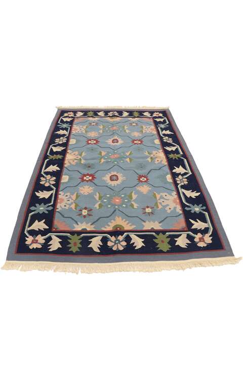 4 x 6 Vintage Romanian Floral Kilim Rug with Folk Art Cottage Style 77991