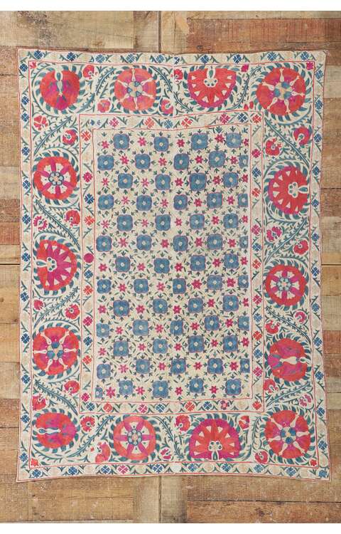 4 x 5 Antique Embroidered Suzani Wall Tapestry 78197