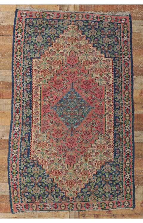 4 x 6 Vintage Persian Bijar Kilim Rug 78212