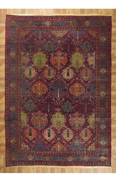 13 x 19 Antique Persian Yazd Rug 78356