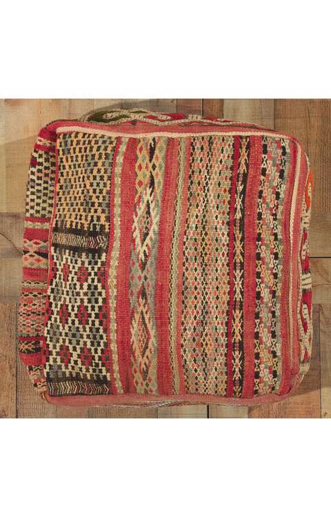 2 x 2 x 1 Vintage Moroccan Kilim Floor Pouf 78438