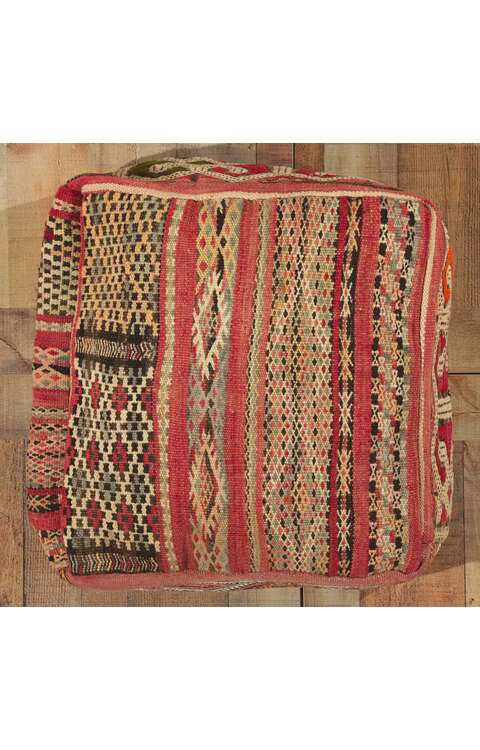 2 x 2 x 1 Vintage Moroccan Kilim Floor Pouf 78438