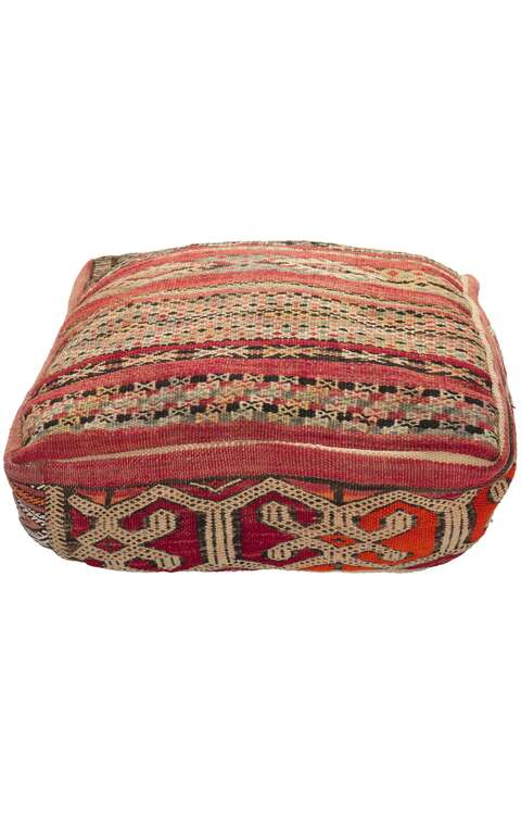 2 x 2 x 1 Vintage Moroccan Kilim Floor Pouf 78438