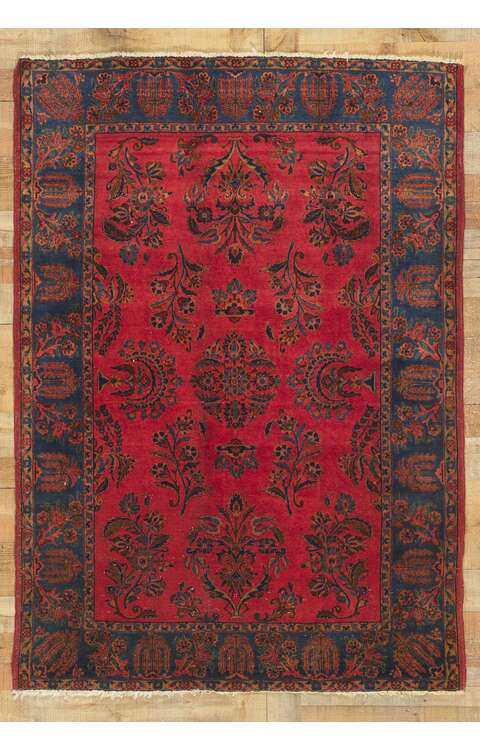 5 x 6 Antique Persian Mohajeran Sarouk Rug 78451