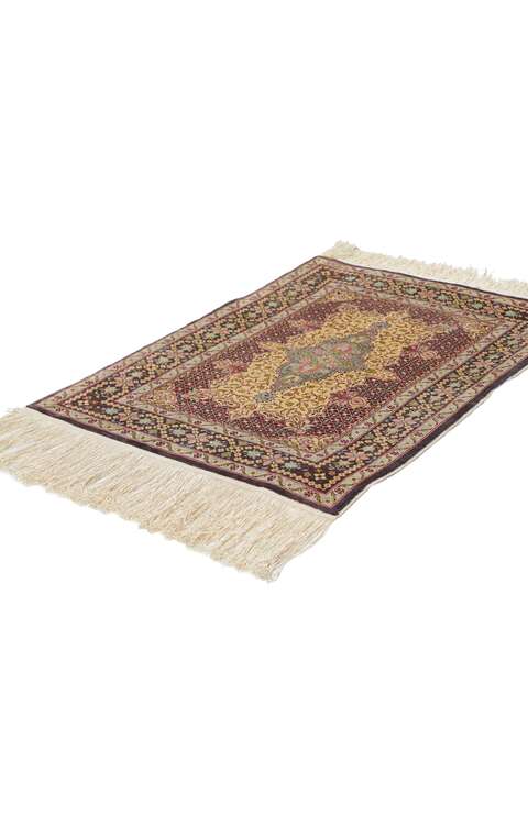 1 x 2 Vintage Turkish Silk Hereke Rug 78516