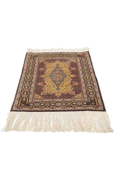 1 x 2 Vintage Turkish Silk Hereke Rug 78516