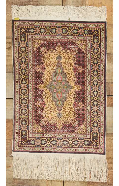 1 x 2 Vintage Turkish Silk Hereke Rug 78516